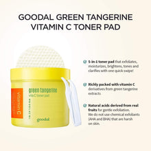 Load image into Gallery viewer, Goodal Green Tangerine Vitamin C Toner Pads with ‘5-in-1’ Effect | Exfoliates, Tones, Moisturizes, and Clears Sensitive Skin (70 Pads)
