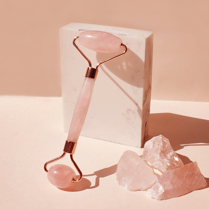 [ROSE DE JARDIN] Natural Rose Quartz Crystal Gem Face Cooling Roller 1pc